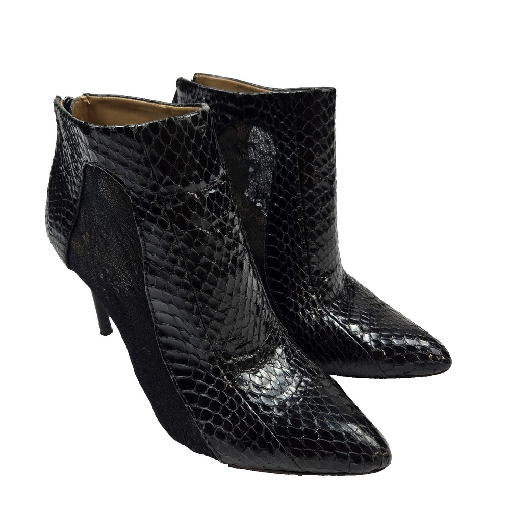 BCBGMAXAZRIA MA-Cleo Bootie Boot Snake Print Leather/Sheer Lace Mesh Sz 7.5